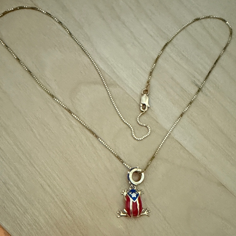 Gold and Red Frog Pendant Necklace